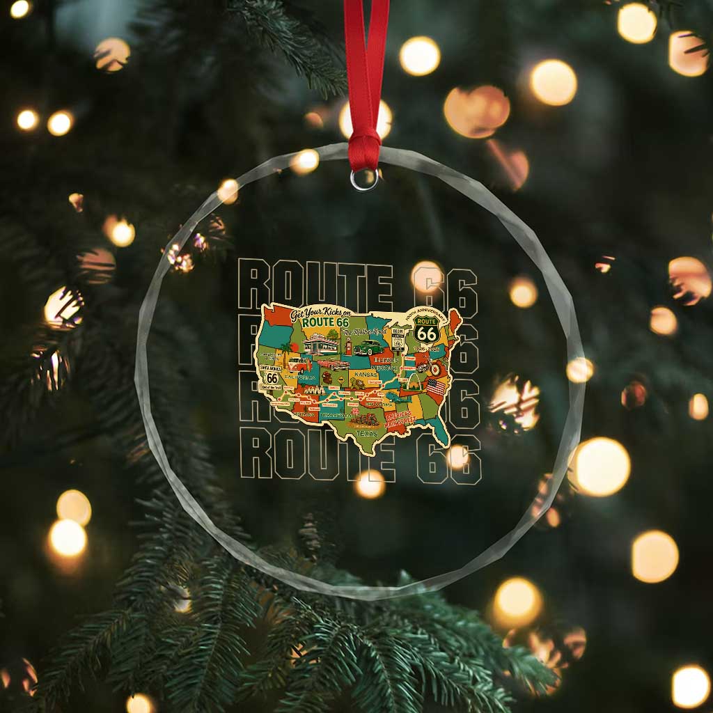 Highway 66 Travel Map 100th Anniversary 1926-2026 Crystal Glass Ornament Vintage Americana Centennial Road Trip Souvenir