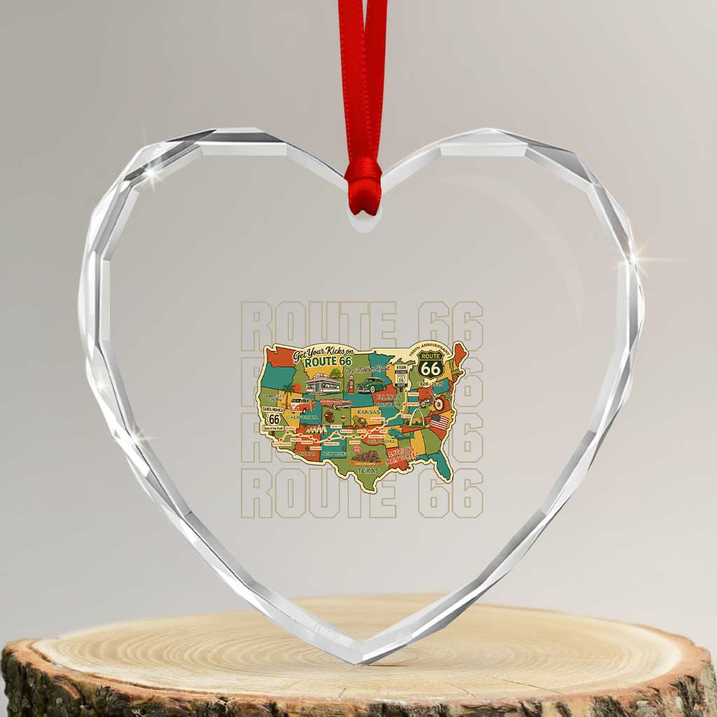 Highway 66 Travel Map 100th Anniversary 1926-2026 Heart Crystal Glass Ornament Vintage Americana Centennial Road Trip Souvenir