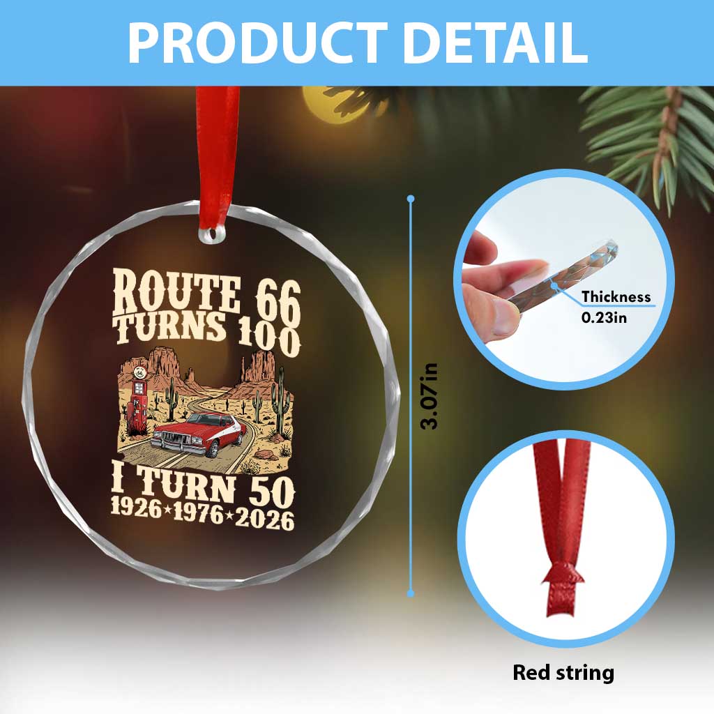 Highway 66 Turn 100 I Turn 50 Crystal Glass Ornament Vintage 1976 Road Sign American Muscle Car Lover 50 Year Old Gift