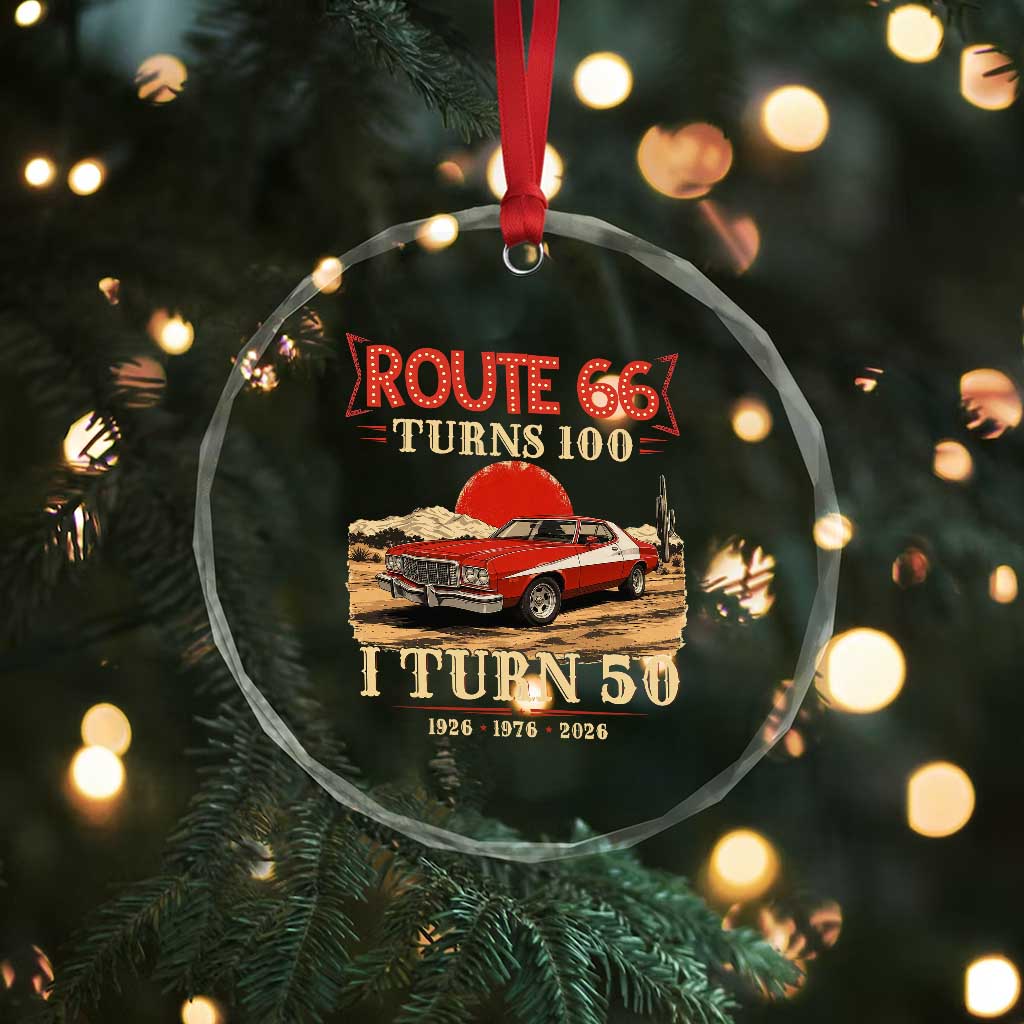 Highway 66 Turn 100 I Turn 50 Crystal Glass Ornament Vintage 1976 Road Sign Classic Muscle Car Lover 50th Birthday Gift