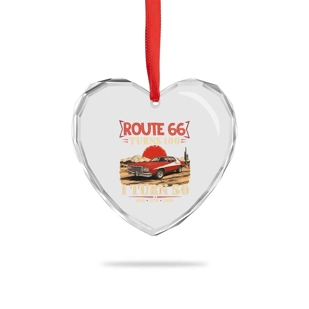 Highway 66 Turn 100 I Turn 50 Heart Crystal Glass Ornament Vintage 1976 Road Sign Classic Muscle Car Lover 50th Birthday Gift