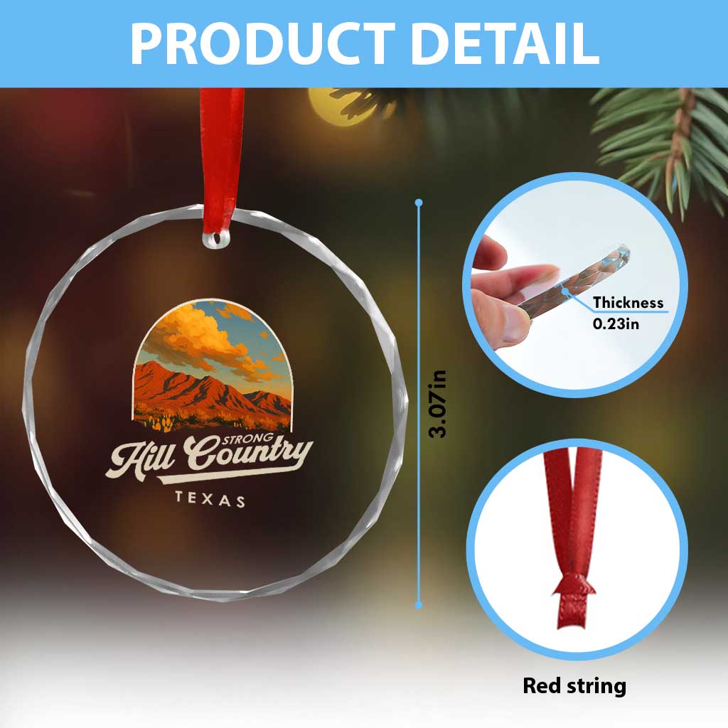 Hill Country Strong Crystal Glass Ornament Texas Support Retro Enchanted Rock TS02