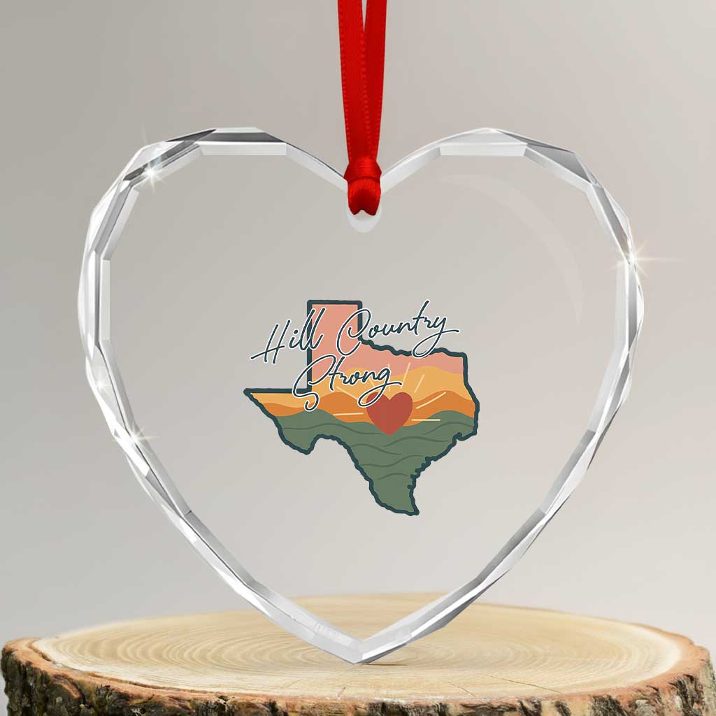 Hill Country Strong Heart Crystal Glass Ornament Texas Pride for Resilient Texans Retro - Wonder Print Shop