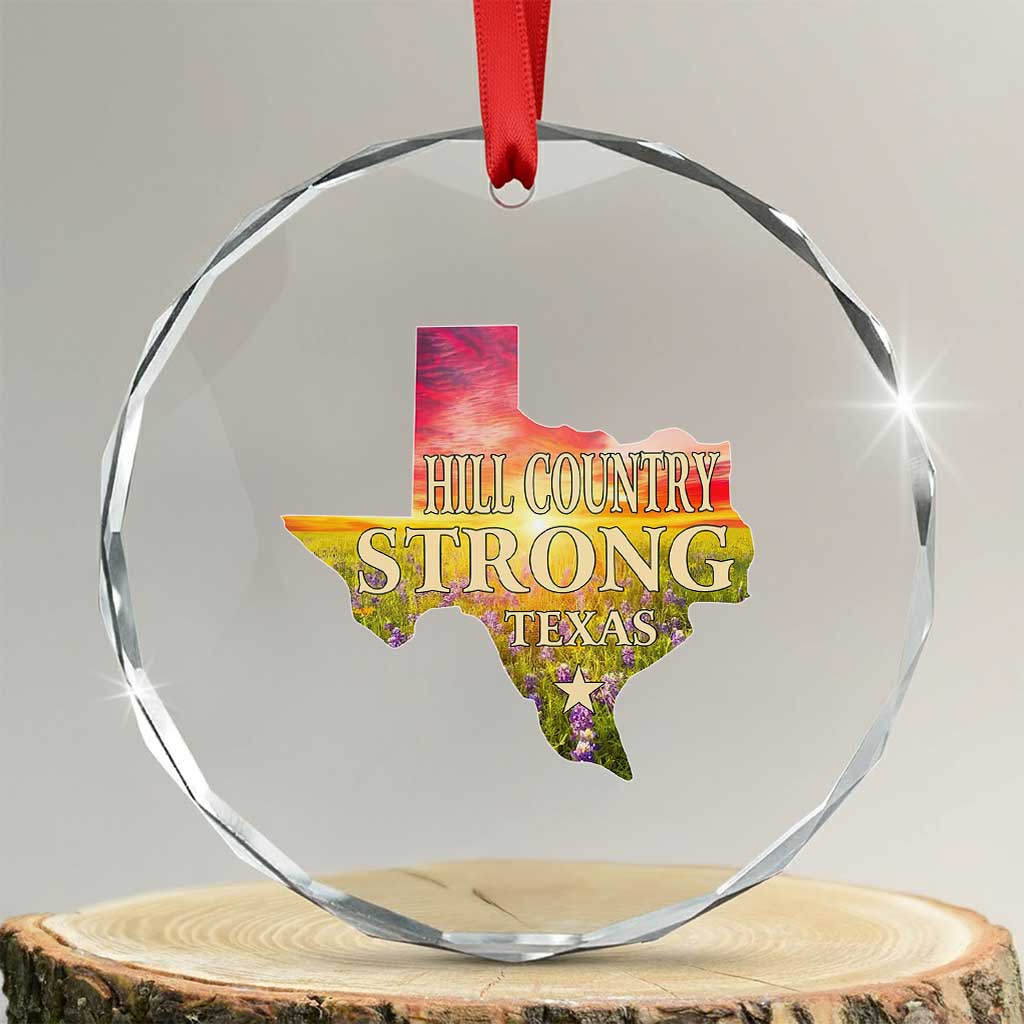 Hill Country Strong Texas Crystal Glass Ornament Sunset Bluebonnet Resilience - Wonder Print Shop