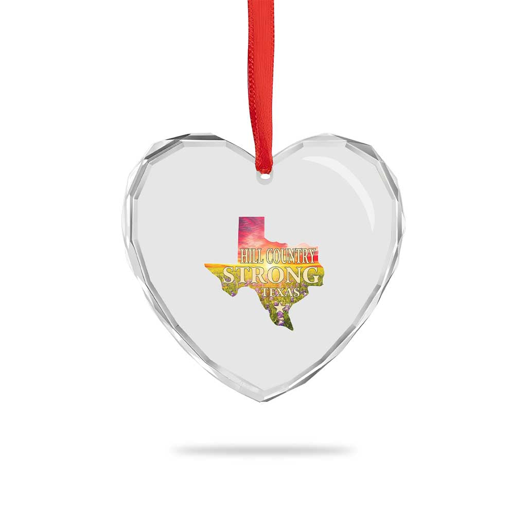 Hill Country Strong Texas Heart Crystal Glass Ornament Sunset Bluebonnet Resilience - Wonder Print Shop
