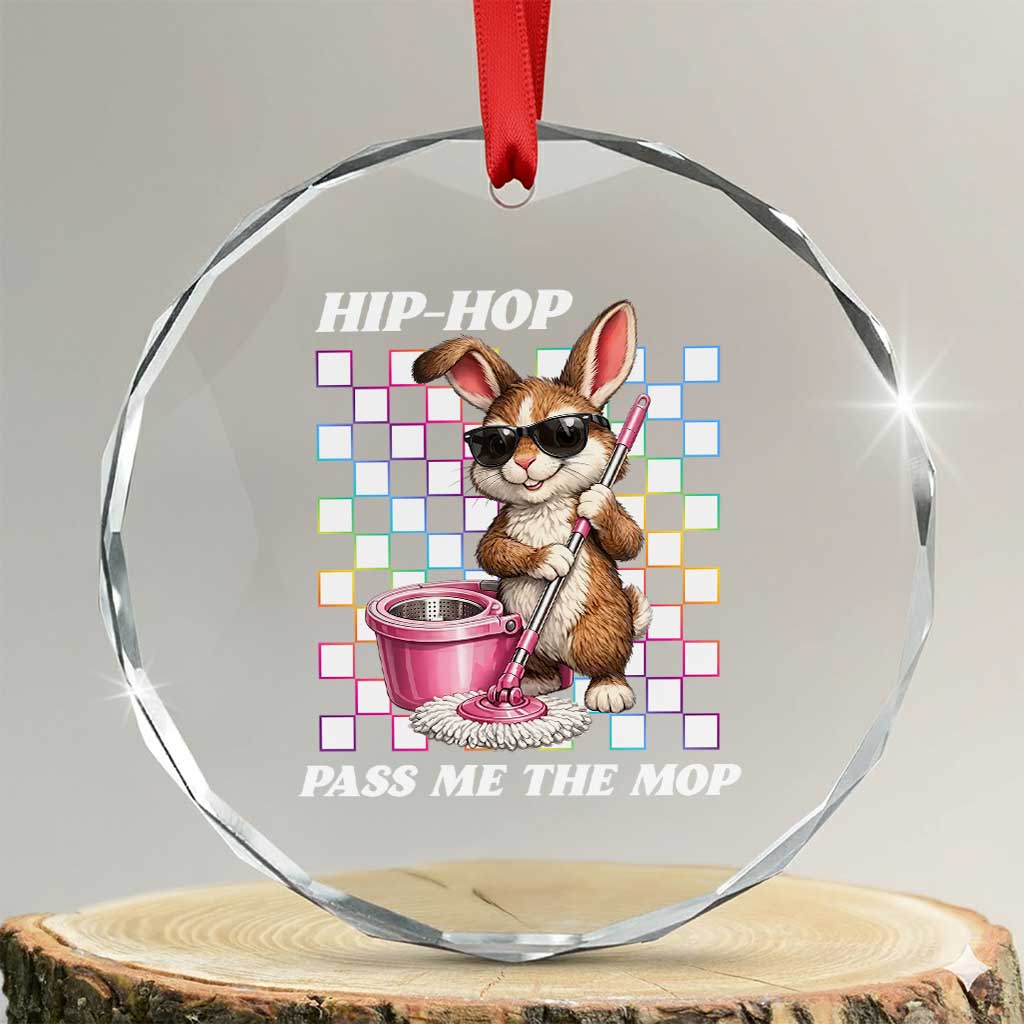 Hip Hop Easter Bunny Cleaning Pun Crystal Glass Ornament Funny Rabbit with Mop