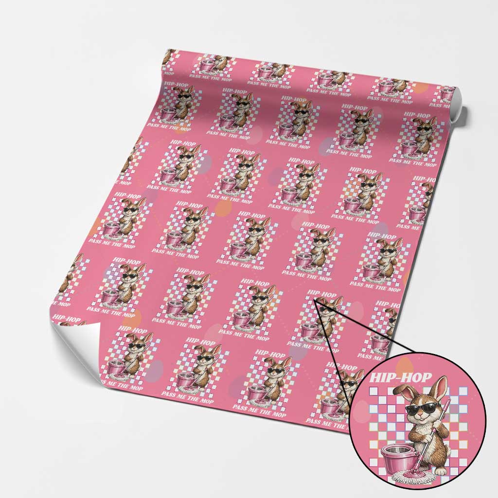 Hip Hop Easter Bunny Cleaning Pun Wrapping Paper Roll Funny Rabbit with Mop