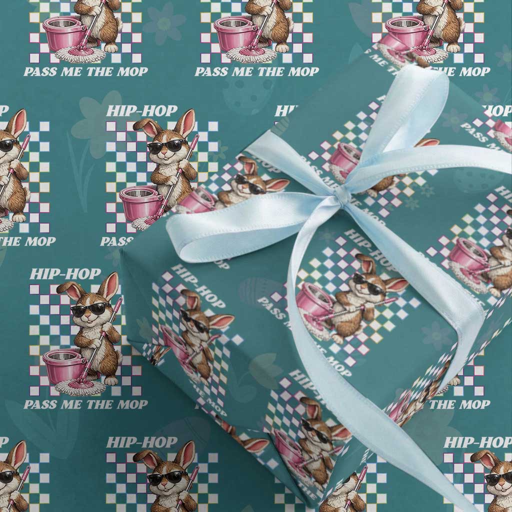 Hip Hop Easter Bunny Cleaning Pun Wrapping Paper Roll Funny Rabbit with Mop
