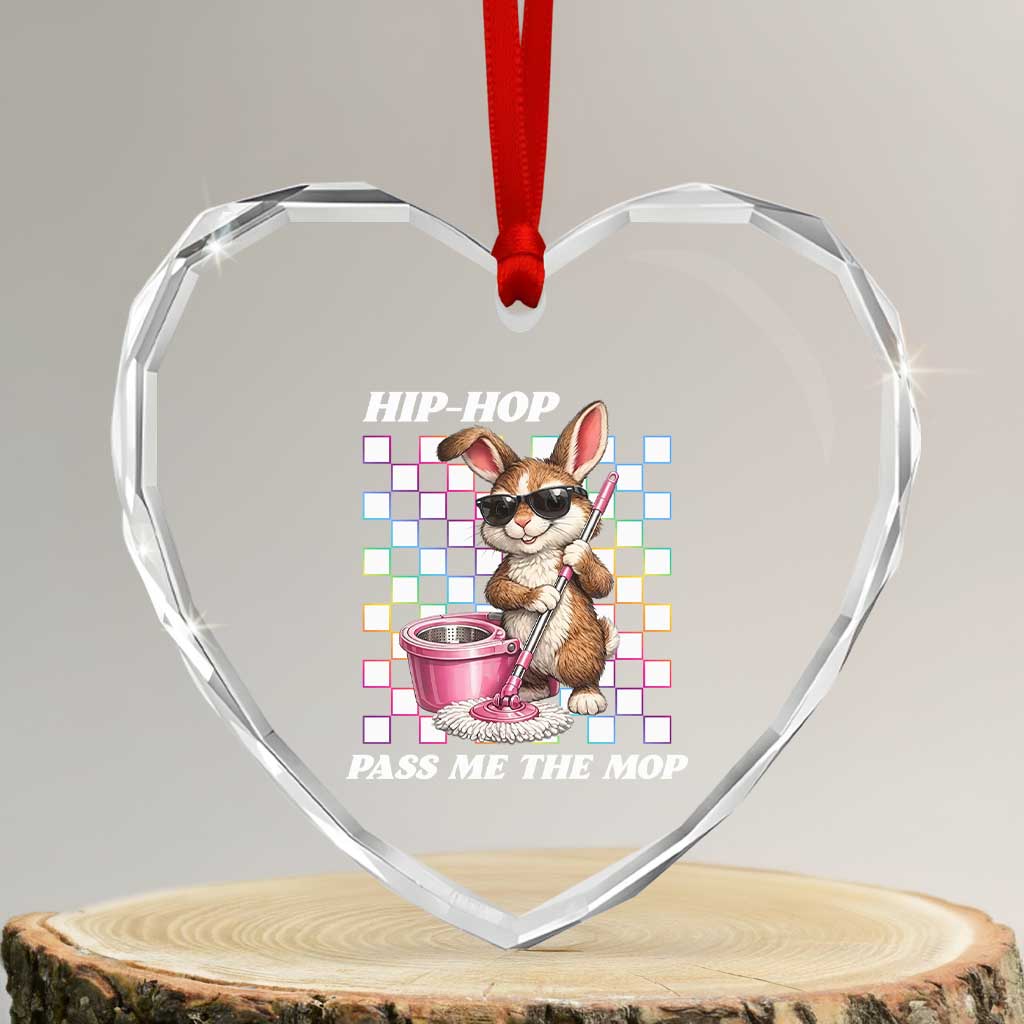 Hip Hop Easter Bunny Cleaning Pun Heart Crystal Glass Ornament Funny Rabbit with Mop