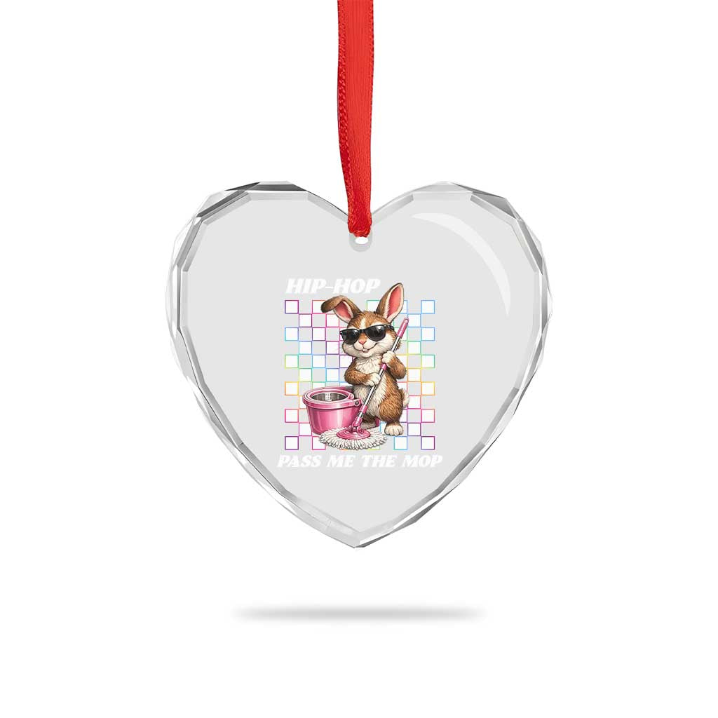 Hip Hop Easter Bunny Cleaning Pun Heart Crystal Glass Ornament Funny Rabbit with Mop