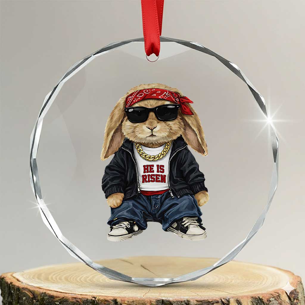 Hip Hop Easter Bunny He is Risen Jesus Religious Christian Crystal Glass Ornament