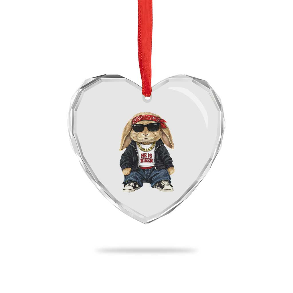 Hip Hop Easter Bunny He is Risen Jesus Religious Christian Heart Crystal Glass Ornament