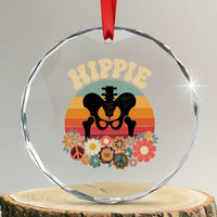 Hip Replacement Recovery Crystal Glass Ornament Hippie 70s Retro Sunset Floral Anatomy Graphic
