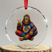 Hippie Bigfoot Peace Sign Tie Dye Sasquatch Crystal Glass Ornament