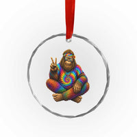 Hippie Bigfoot Peace Sign Tie Dye Sasquatch Crystal Glass Ornament