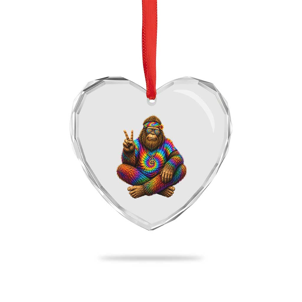 Hippie Bigfoot Peace Sign Tie Dye Sasquatch Heart Crystal Glass Ornament