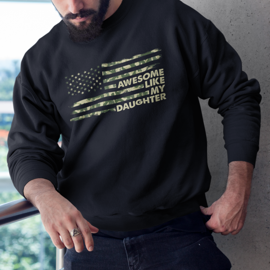 Awesome Like My Daughter Parents' Day Camo American Flag Sweatshirt - Wonder Print Shop