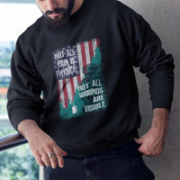 Veteran PTSD Sweatshirt Not All Pain Is Physical Not All Wounds Are Visible Teal American Flag - Wonder Print Shop