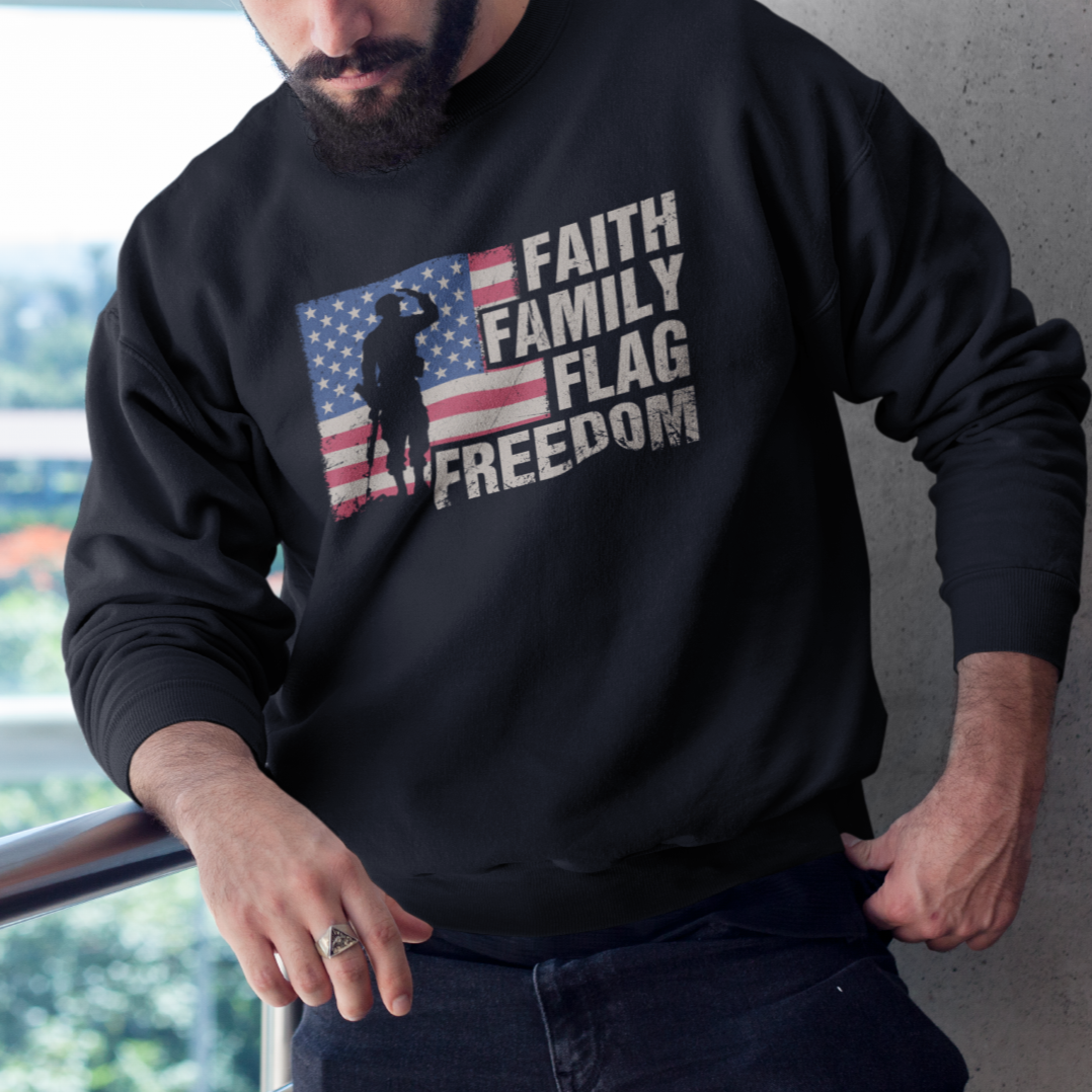 American Patriotic Sweatshirt Faith Family Flag Freedom US Flag Patriot - Wonder Print Shop
