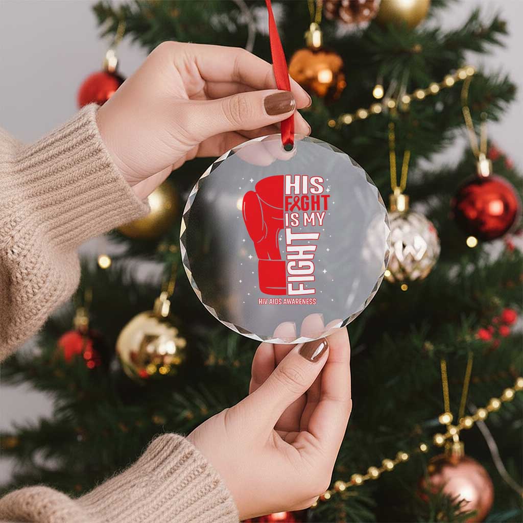 His Fight My Fight Crystal Glass Ornament Red Ribbon HIV Awareness Boxing Gift TS12