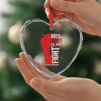 His Fight Is My Fight Heart Crystal Glass Ornament Red Ribbon HIV Awareness Boxing Gift - Wonder Print Shop