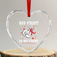 His Fight Is My Fight HIV Warrior Heart Crystal Glass Ornament Red Ribbon Boxing Gift - Wonder Print Shop