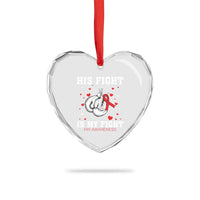 His Fight Is My Fight HIV Warrior Heart Crystal Glass Ornament Red Ribbon Boxing Gift - Wonder Print Shop