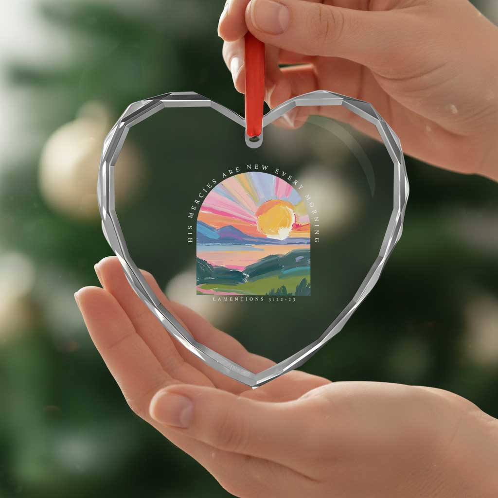 His Mercies Are New Every Morning Heart Crystal Glass Ornament Religious Christian Bible Verse - Wonder Print Shop