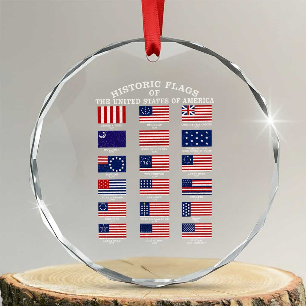 Historic Flags of The United States of America Crystal Glass Ornament US History 4th of July