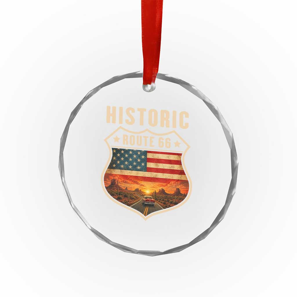 Historic Highway 66 Crystal Glass Ornament Vintage American Road Sign Americana Road Trip