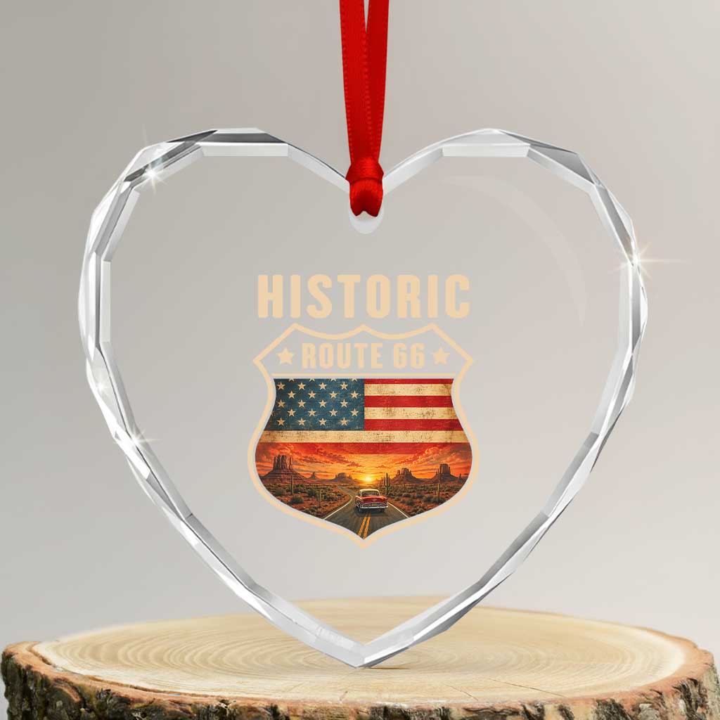 Historic Highway 66 Heart Crystal Glass Ornament Vintage American Road Sign Americana Road Trip
