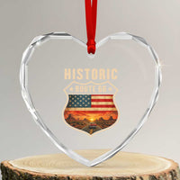 Historic Highway 66 Heart Crystal Glass Ornament Vintage American Road Sign Americana Road Trip