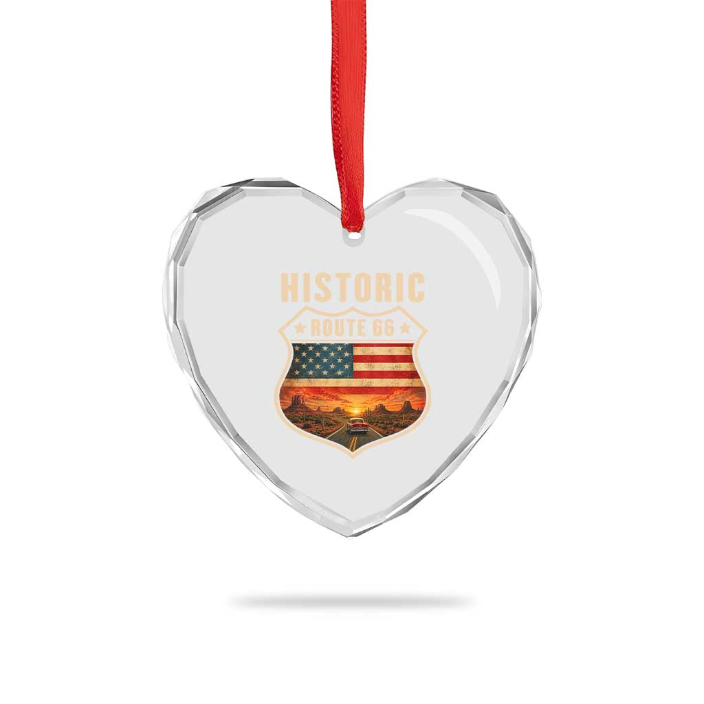 Historic Highway 66 Heart Crystal Glass Ornament Vintage American Road Sign Americana Road Trip