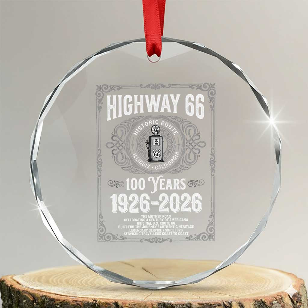 Historic Mother Road Highway 66 Crystal Glass Ornament Centennial 1926-2026 Classic Gas Pump Filigree Graphic