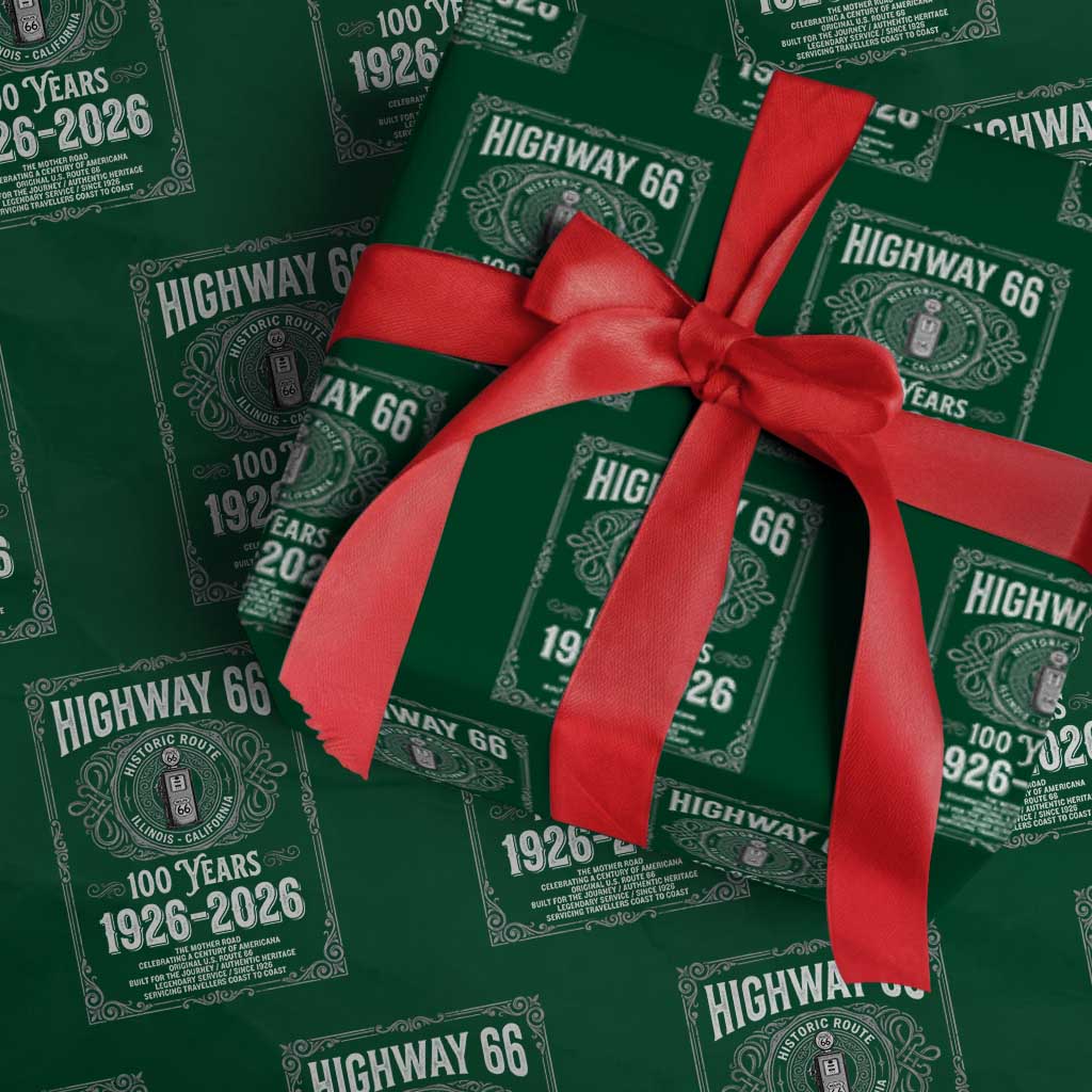 Historic Mother Road Highway 66 Wrapping Paper Roll Centennial 1926-2026 Classic Gas Pump Filigree Graphic
