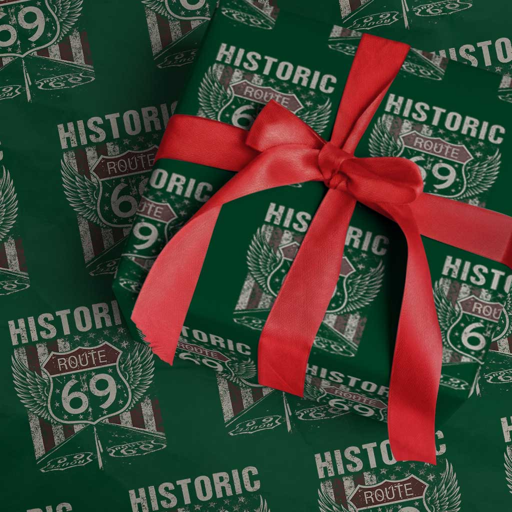 Historic Route 69 Highway Road Wrapping Paper Roll Americana Vintage USA Flag