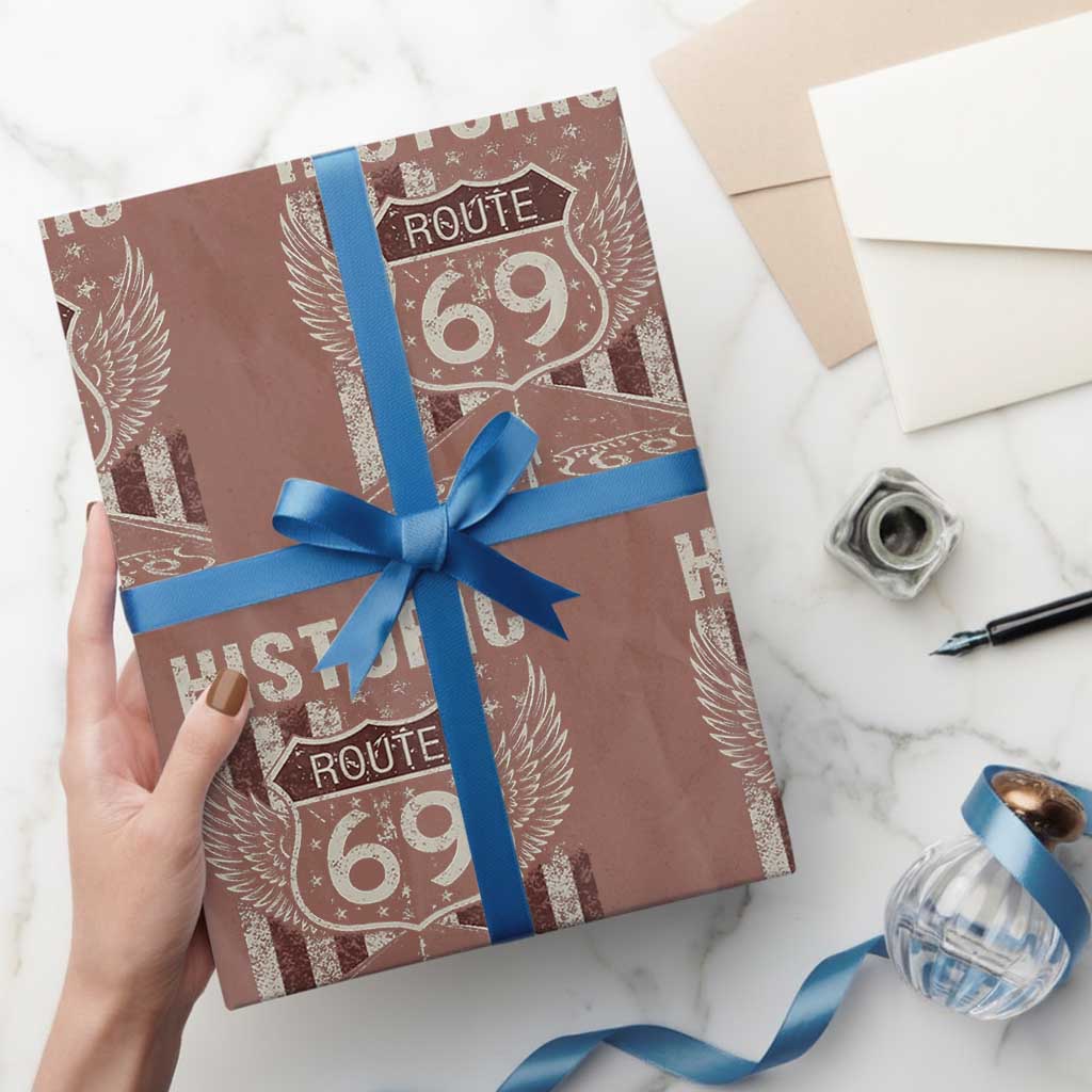 Historic Route 69 Highway Road Wrapping Paper Roll Americana Vintage USA Flag