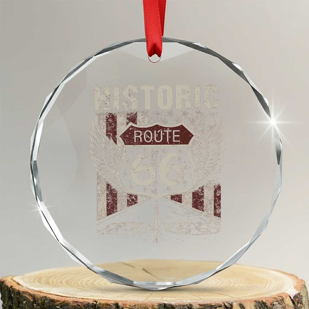 Historic Route Highway 66 Crystal Glass Ornament Vintage American Flag