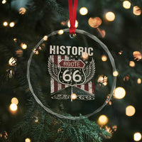 Historic Route Highway 66 Crystal Glass Ornament Vintage American Flag