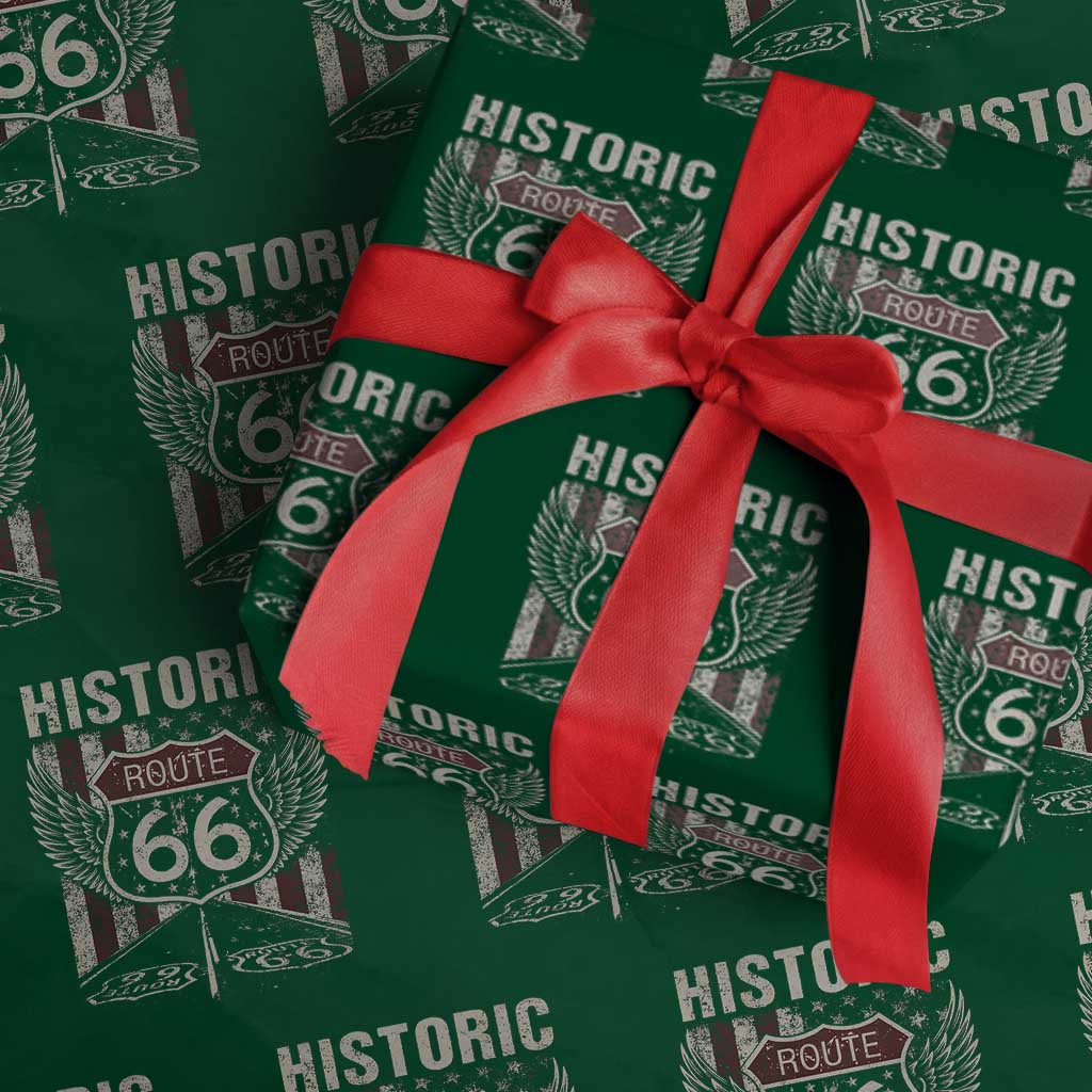 Historic Route Highway 66 Wrapping Paper Roll Vintage American Flag