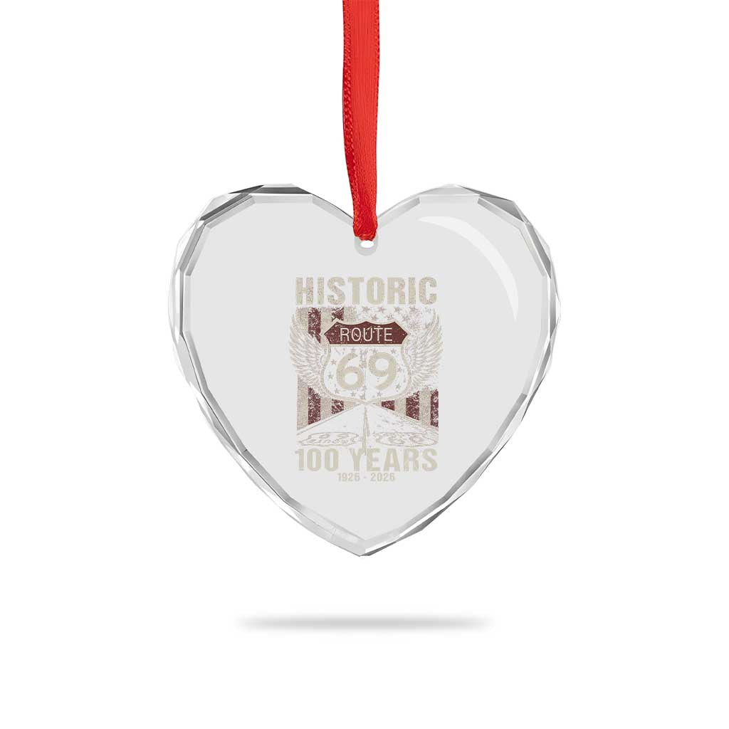 Historic US Route 69 100 Years Anniversary Heart Crystal Glass Ornament Highway Road Sign Wings Vintage American Flag