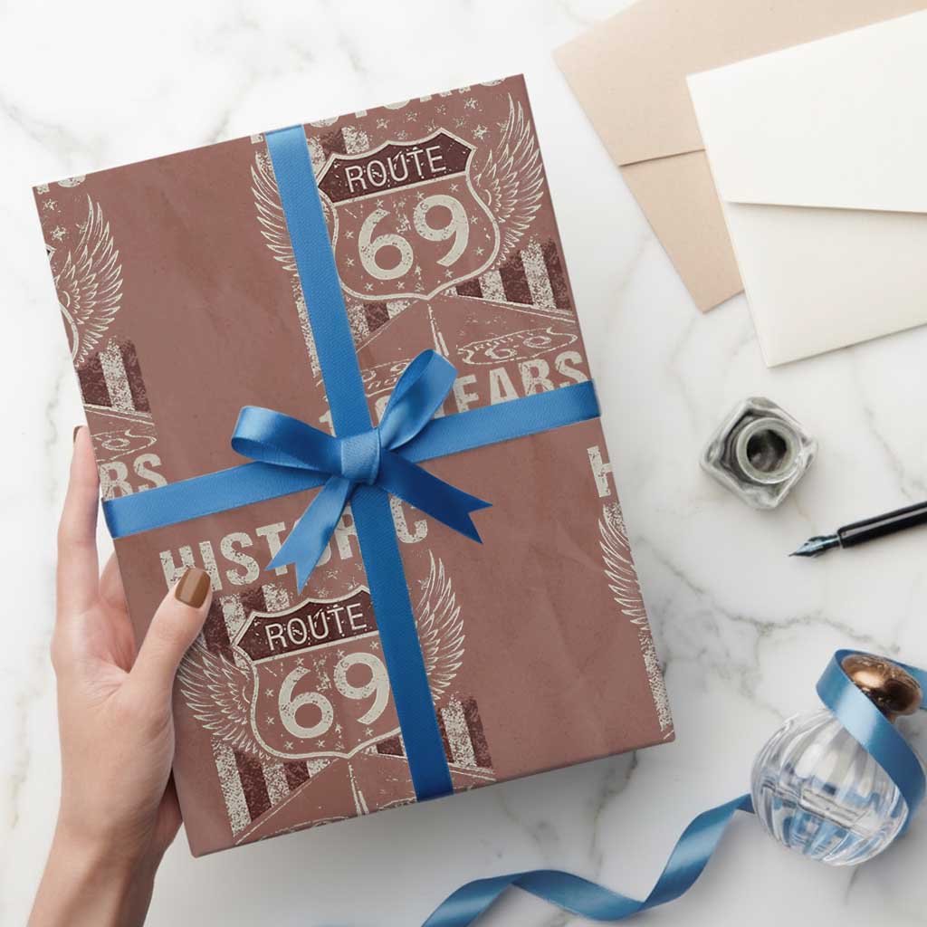 Historic US Route 69 100 Years Anniversary Wrapping Paper Roll Highway Road Sign Wings Vintage American Flag