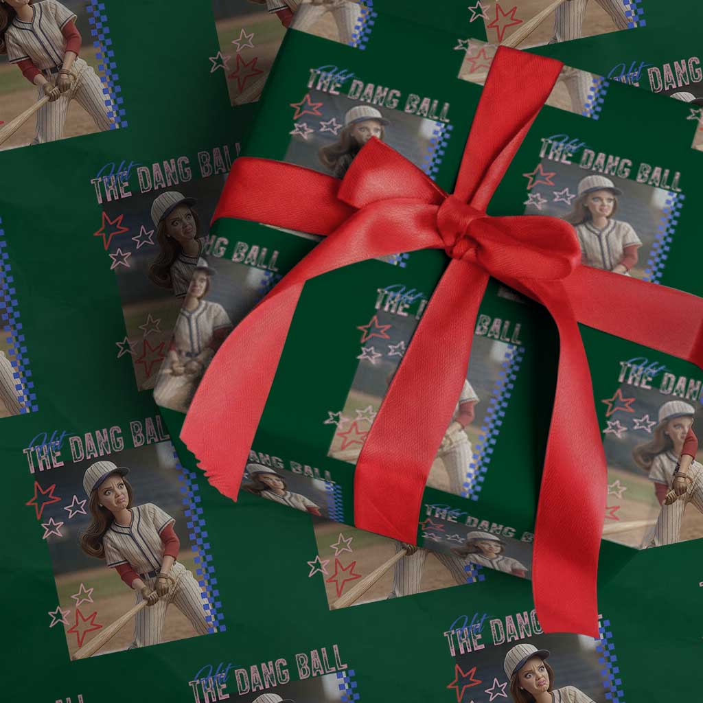 Hit The Dang Ball Funny Doll Baseball Graphic Wrapping Paper Roll Sassy Sports Fan Gift