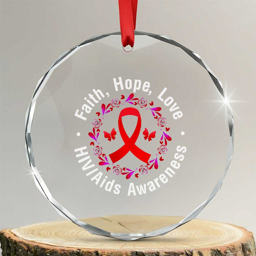 HIV Awareness Empowerment Gift Crystal Glass Ornament Faith Hope Love - Wonder Print Shop