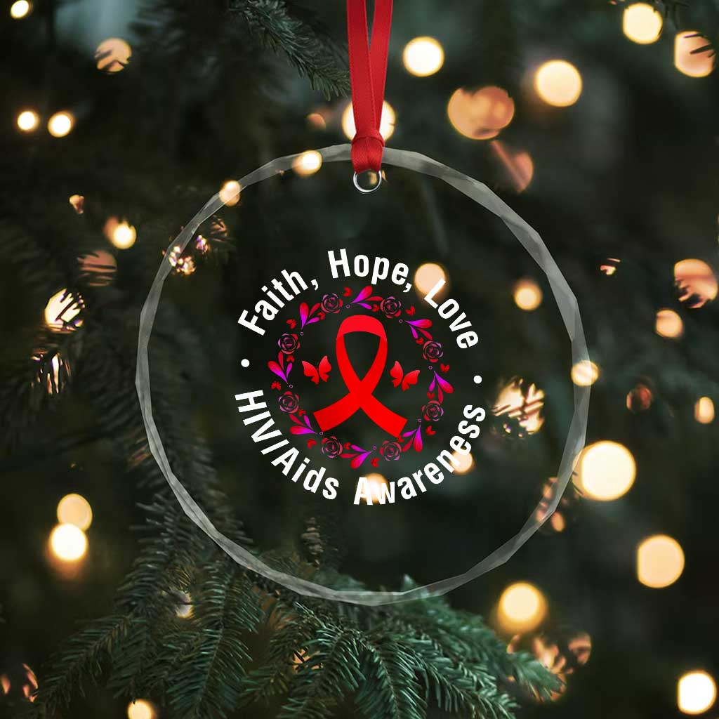 HIV Awareness Empowerment Gift Crystal Glass Ornament Faith Hope Love - Wonder Print Shop