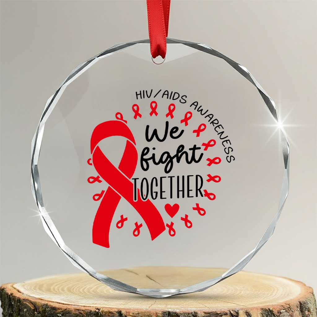 HIV Awareness Red Ribbon Support Gift Crystal Glass Ornament We Fight Together - Wonder Print Shop