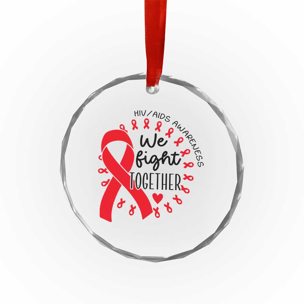HIV Awareness Red Ribbon Support Gift Crystal Glass Ornament We Fight Together - Wonder Print Shop