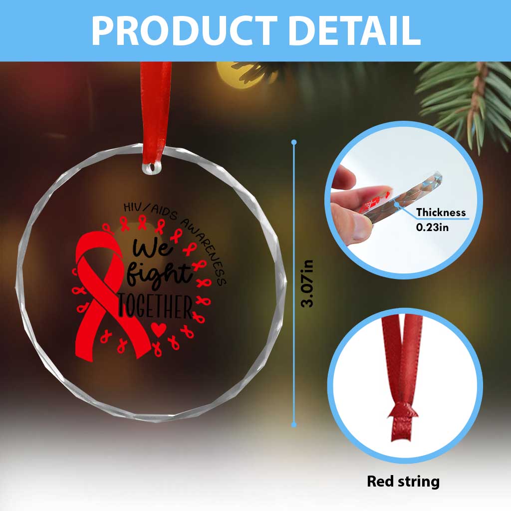 HIV Awareness Red Ribbon Support Gift Crystal Glass Ornament We Fight Together - Wonder Print Shop
