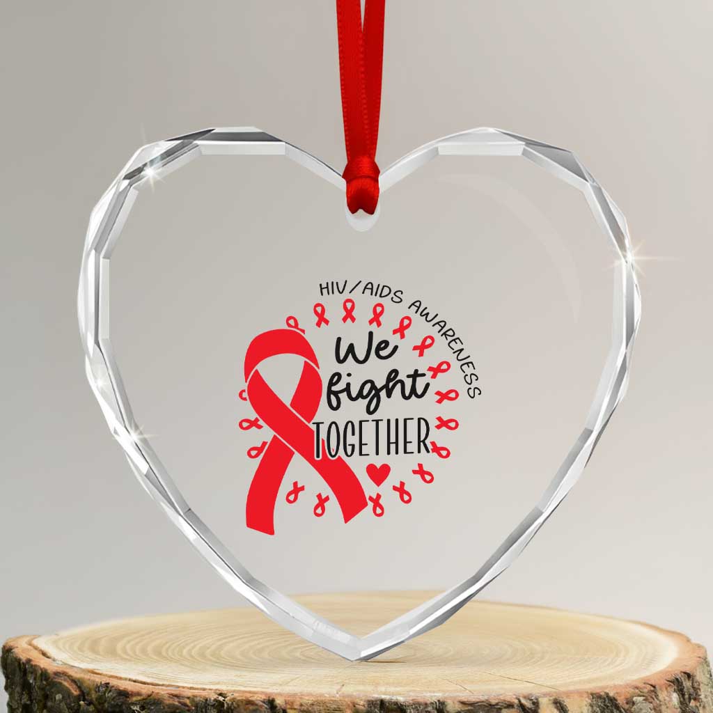 HIV Awareness Red Ribbon Support Gift Heart Crystal Glass Ornament We Fight Together - Wonder Print Shop