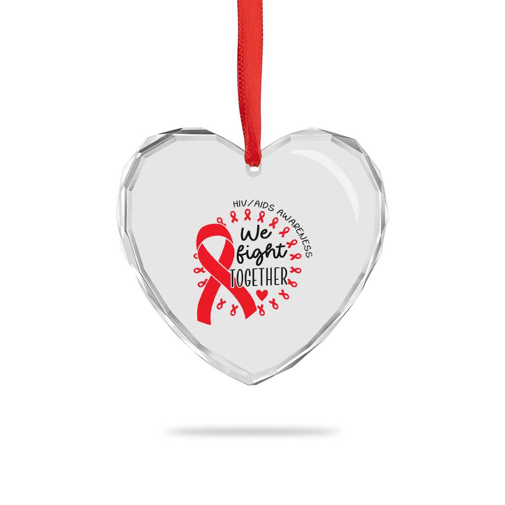 HIV Awareness Red Ribbon Support Gift Heart Crystal Glass Ornament We Fight Together - Wonder Print Shop